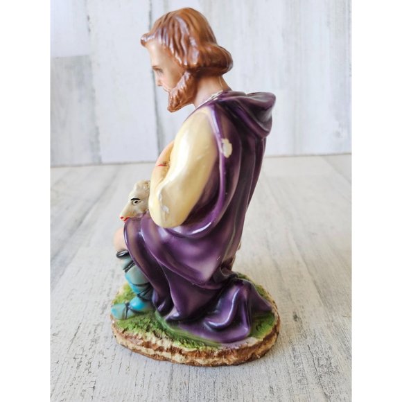 Vintage chalkware Joseph Nativity sheep Italy LB Italian AS IS religious figurin - Picture 3 of 11